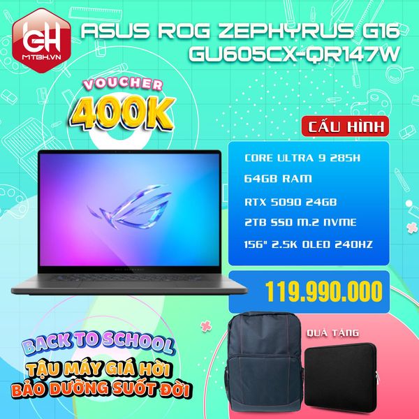 LAPTOP GAMING ASUS ROG ZEPHYRUS G16 GU605CX-QR147W Ultra 9 285H | RTX 5090 24GB | 64GB RAM | 2TB SSD | 16' 2.5K OLED 240Hz | Win 11