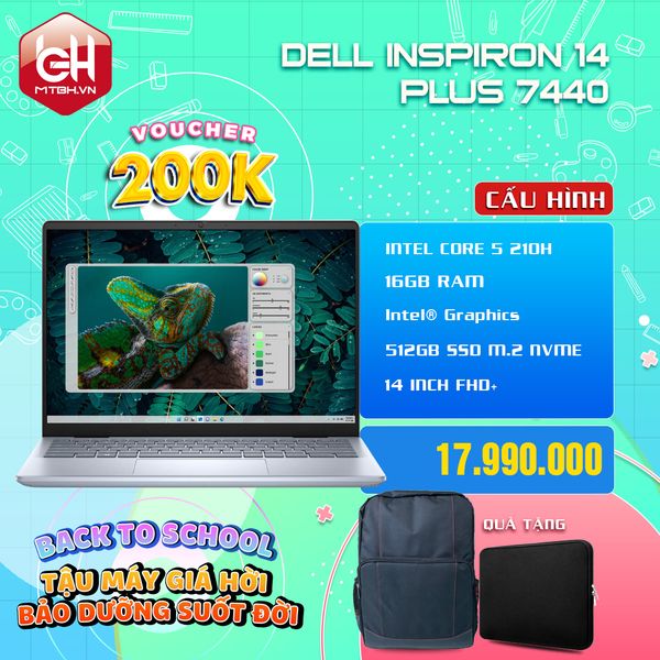 LAPTOP DELL INSPIRON 14 PLUS 7440 INTEL CORE 5 210H | 16GB RAM | SSD 512GB | INTEL GRAPHICS | 14INCH FHD+ | WIN11 | BLUE NK