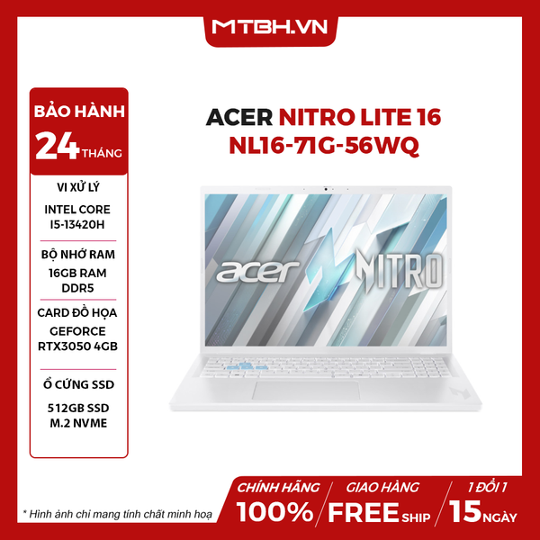 LAPTOP GAMING ACER NITRO LITE 16 NL16-71G-56WQ Core i5-13420H | RTX3050 4GB | 16GB RAM | 512GB SSD | 16