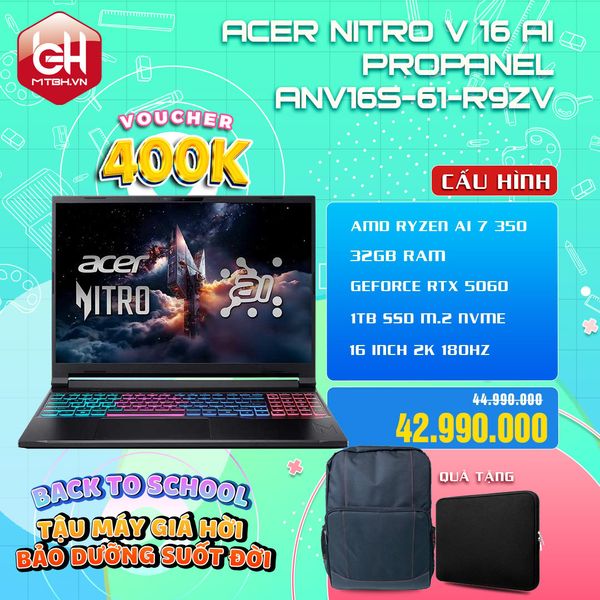 LAPTOP GAMING ACER NITRO V 16 AI PROPANEL ANV16S-61-R9ZV RYZEN AI 7 350 | RTX 5060 | 16