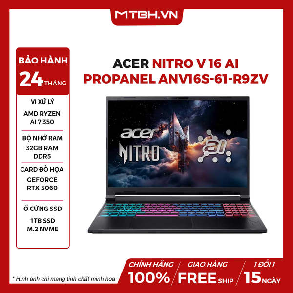 LAPTOP GAMING ACER NITRO V 16 AI PROPANEL ANV16S-61-R9ZV RYZEN AI 7 350 | RTX 5060 | 16