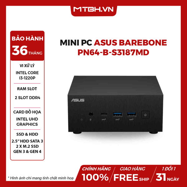 MINI PC ASUS Barebone/ Intel Core i3-1220P/ Intel AX211 (Gig+), Wi-Fi 6E, Bluetooth 5.2/ VESA MOUNT/ Display 1.4 Port, without Mouse/ Keyboard PN64-B-S3187MD