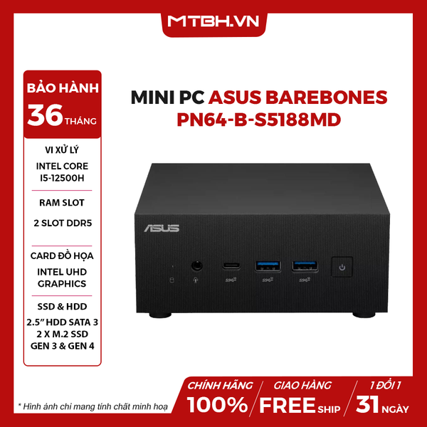 MINI PC ASUS Barebones/ Intel® Core™ i5-12500H/ Intel AX211 (Gig+), Wi-Fi 6E, Bluetooth 5.2/ AI Noise Cancellation/ VESA MOUNT/ Display 1.4 port
