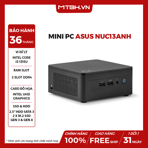 MINI PC ASUS NUC13ANH/i3-1315U/2xDR4-3200 /M2,SATA/2xHDMI/2xTB/WIFI6/nOS/VESA/ĐEN