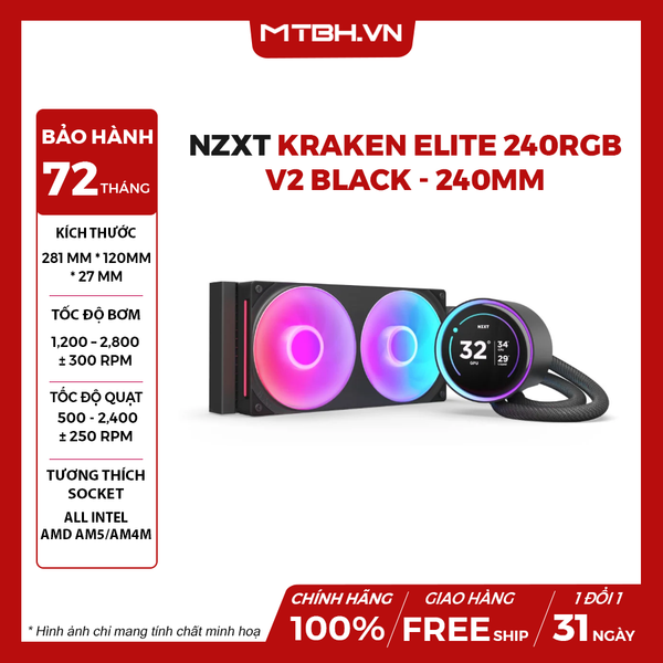 BỘ TẢN NHIỆT NƯỚC NZXT KRAKEN ELITE 240 RGB V2 BLACK - 240MM (RL-KR24E-B2)
