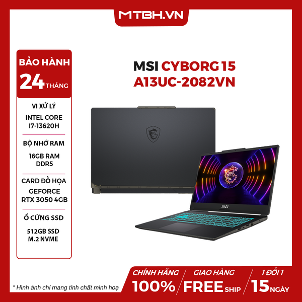 LAPTOP GAMING MSI CYBORG 15 A13UC-2082VN CORE i7-13620H | RTX 3050 4GB | 16GB RAM | 512GB SSD | 15,6