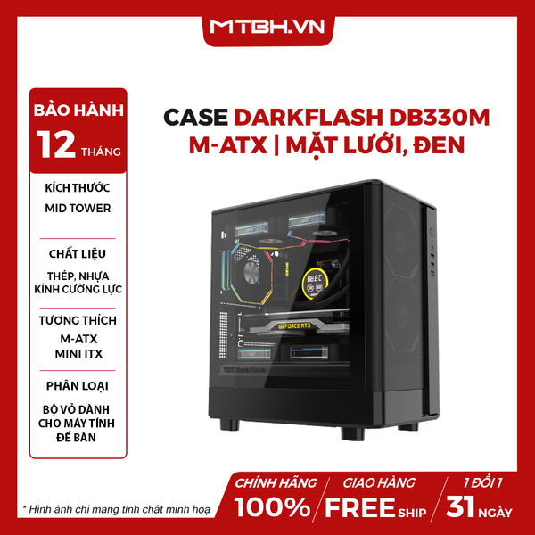 Case DarkFlash DB330M M-ATX | Mặt lưới, đen