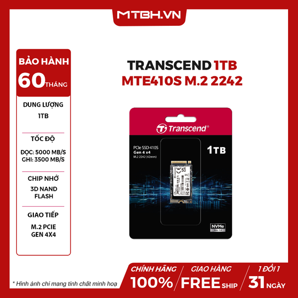 SSD TRANSCEND 1TB MTE410S M.2 2242 PCIE GEN 4x4 (R 5000/W 3500)
