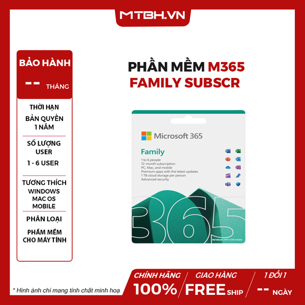 Phần mềm M365 Family Subscr PK Lic 1YR Online APAC EM ESD (EP2-36890)