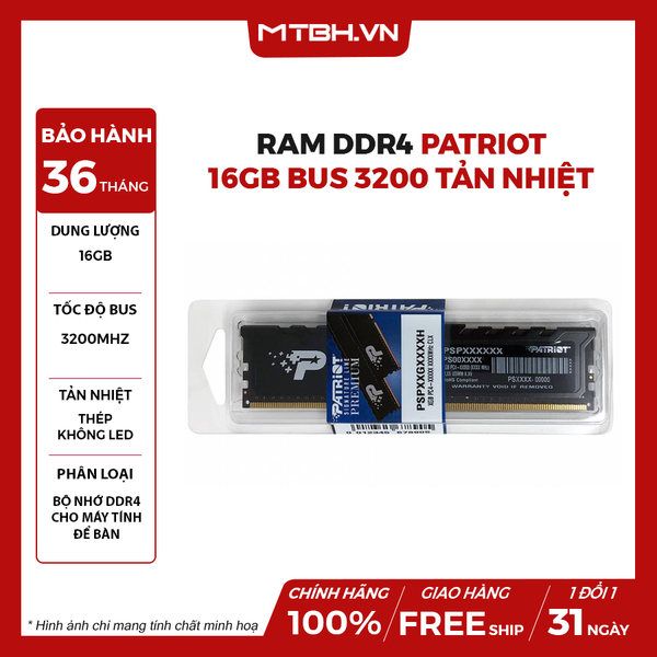 RAM DDR4 PATRIOT 16GB BUS 3200 TẢN NHIỆT