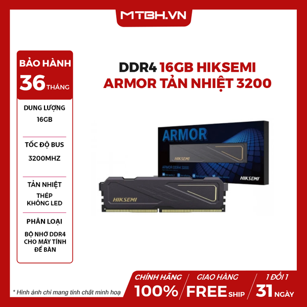 RAM DDR4 16GB HIKSEMI ARMOR TẢN NHIỆT 3200 BLACK