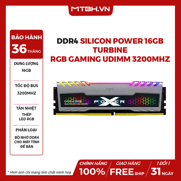 RAM DDR4 16GB Silicon POWER TURBINE RGB Gaming UDIMM (1 x 16GB) 3200MHz