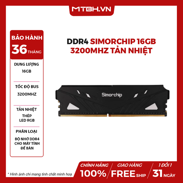 Ram DDR4 16GB Simorchip 3200MHz Tản nhiệt