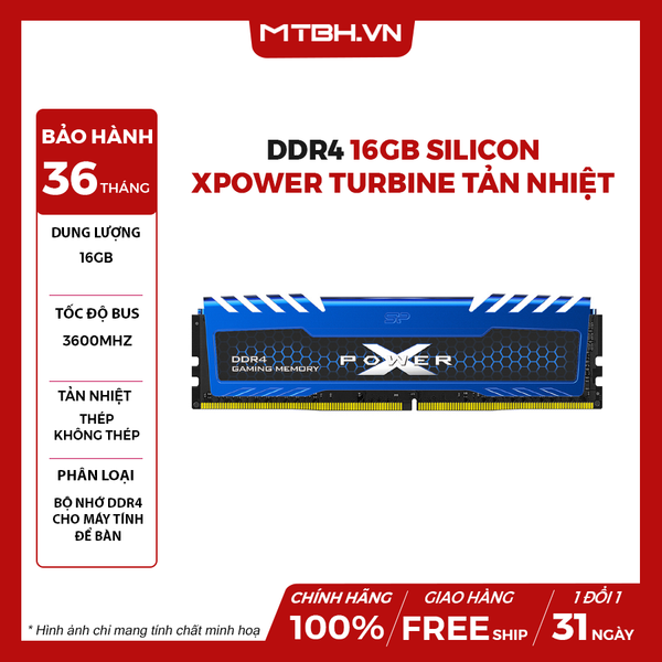 RAM DDR4 16GB SILICON XPOWER TURBINE 3600MHZ TẢN NHIỆT XANH (SP016GXLZU360BSA)