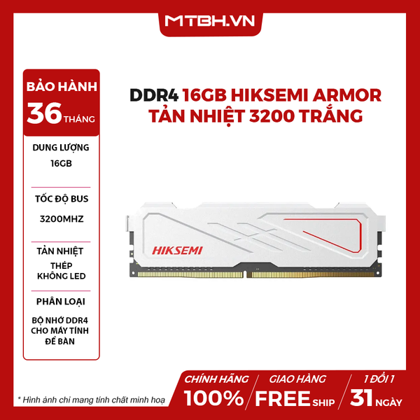 RAM DDR4 16GB HIKSEMI ARMOR TẢN NHIỆT 3200 WHITE