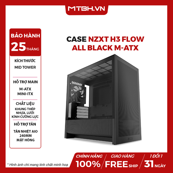 CASE NZXT H3 FLOW ALL BLACK M-ATX