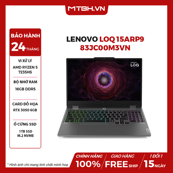 LAPTOP GAMING LENOVO LOQ 15ARP9 83JC00M3VN RYZEN 5 7235HS | RTX 3050 6GB | 16GB RAM | 1TB SSD | 15,6