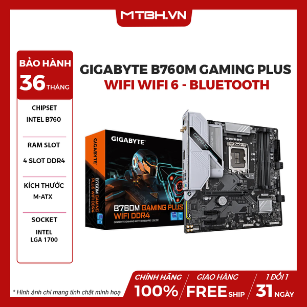 MAIN GIGABYTE B760M GAMING PLUS WIFI DDR4 ( WiFi 6 / Bluetooth 5.3 / LGA1700 / m-ATX / 4xDDR4 )