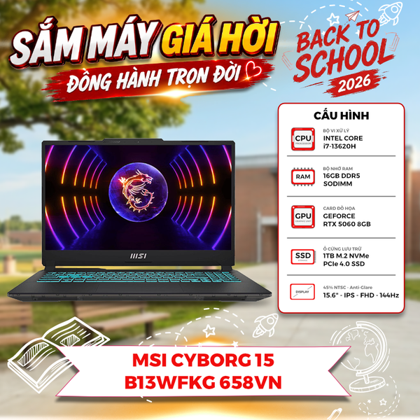LAPTOP GAMING MSI CYBORG 15 B13WFKG 658VN CORE i7-13620H | RTX 5060 8GB | 16GB RAM | 1TB SSD | 15.6
