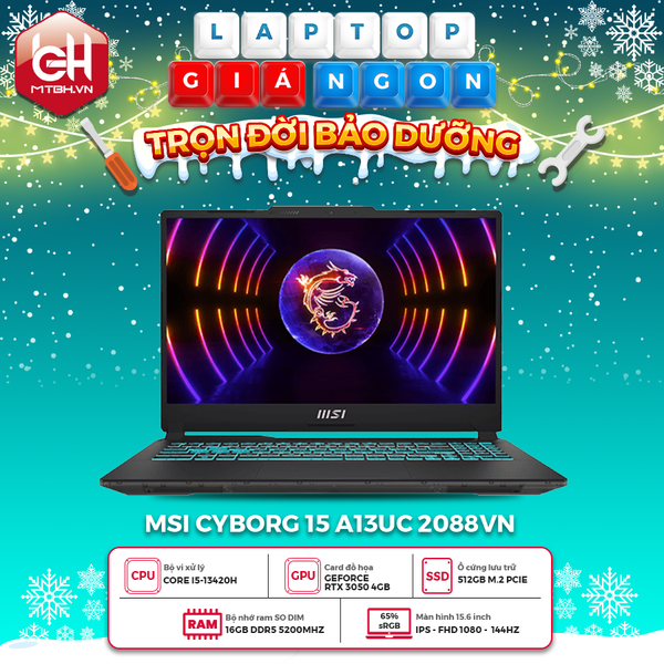 LAPTOP GAMING MSI CYBORG 15 A13UC 2088VN CORE i5-13420H | RTX 3050 4GB | 16GB RAM | 512GB SSD | 15.6