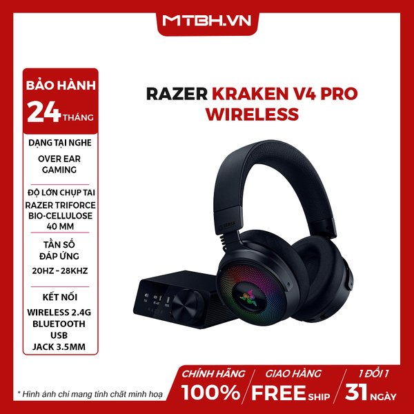 Tai Nghe Razer Kraken V4 Pro (RZ04-05160100-R3M1) Wireless