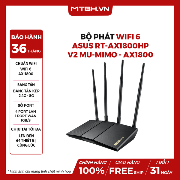 Bộ phát wifi 6 Asus RT-AX1800HP v2 MU-MIMO - AX1800