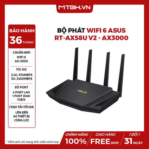 Bộ phát wifi 6 Asus RT-AX58U V2 - AX3000