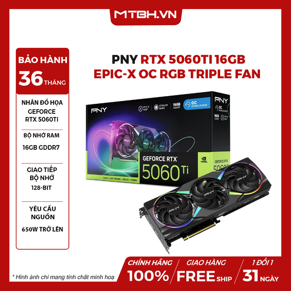 VGA PNY RTX 5060 Ti 16GB EPIC-X OC RGB Triple Fan GDDR7