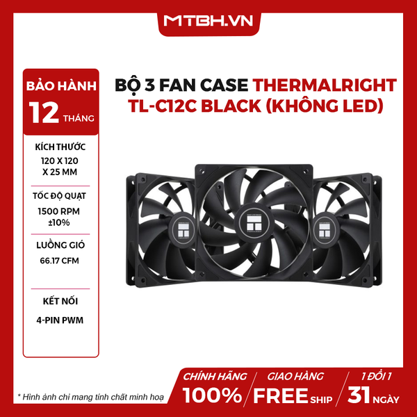 Bộ 3 Fan Case Thermalright Tl-C12C Black (Không LED)