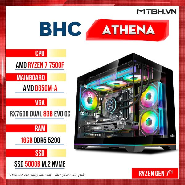 PC Gaming AMD BHC Athena Gen 7th 5060 ( Ryzen 5 7500F| RX 7600 8GB |16GB DDR5 | 500GB | B650M )