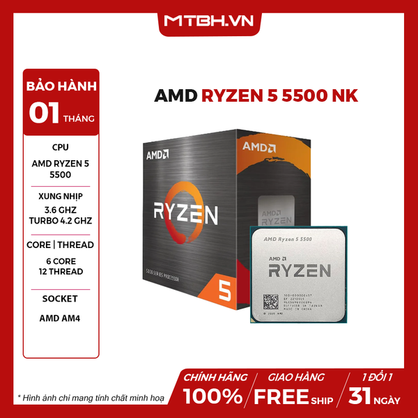 CPU AMD RYZEN 5 5500 NK BH 1 THÁNG