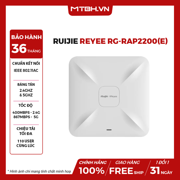 Bộ phát Wifi ốp trần hoặc gắn tường RUIJIE REYEE RG-RAP2200(E)