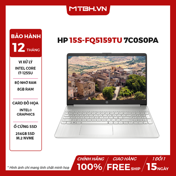 LAPTOP HP 15s-fq5159TU 7C0S0PA CORE i7-1255U | 8GB RAM | 256GB SSD | 15.6