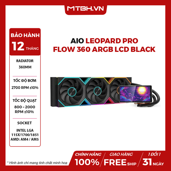 Tản nhiệt nước Leopard Pro Flow 360 ARGB LCD | Đen