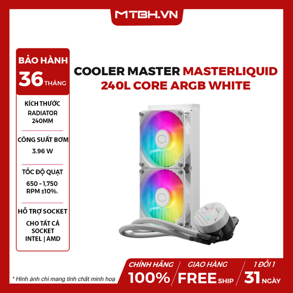 Tản Nhiệt Nước COOLER MASTER MASTERLIQUID 240L Core ARGB White