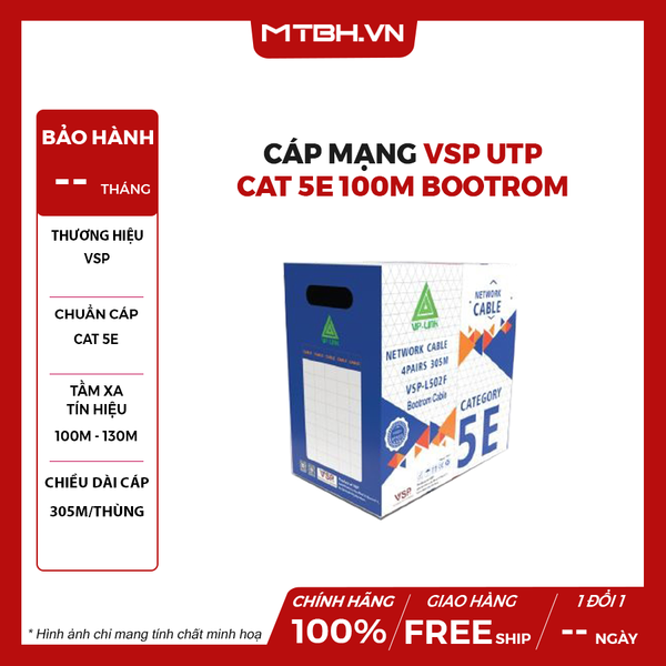 Cáp Mạng VSP UTP Cat 5E 100M Bootrom (VSP-L502F-100M)