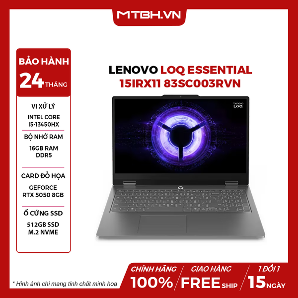 LAPTOP GAMING LENOVO LOQ Essential 15IRX11 83SC003RVN CORE i5-13450HX | GeForce RTX 5050 8GB | 16GB RAM | 512GB SSD | 15.6' FHD 144Hz 100% sRGB | Win 11