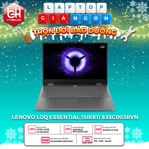 LAPTOP GAMING LENOVO LOQ Essential 15IRX11 83SC003RVN CORE i5-13450HX | GeForce RTX 5050 8GB | 16GB RAM | 512GB SSD | 15.6' FHD 144Hz 100% sRGB | Win 11