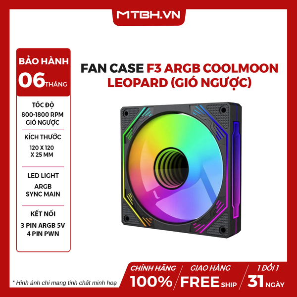 Fan Case F3 ARGB Coolmoon/Leopard (Gió Ngược) (Sync Main)
