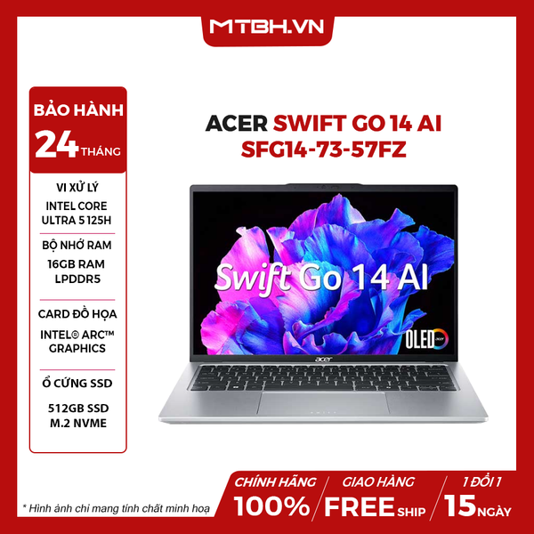 LAPTOP ACER SWIFT GO 14 AI SFG14-73-57FZ Ultra 5 125H | 16GB RAM | 512GB SSD | 14' 2.8K OLED | Win 11