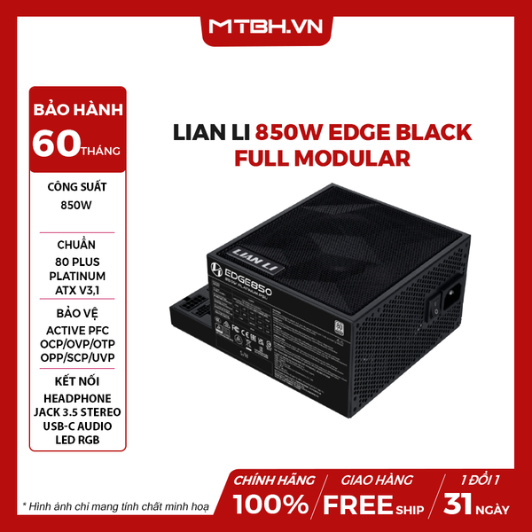 Nguồn Lian Li 850w Edge Black - ATX v3.1, 80 Plus Platinum, Full Modular