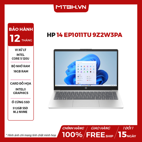 LAPTOP HP 14-ep1011TU 9Z2W3PA Core 5 120U | 16GB RAM | 512GB SSD | Intel Graphics | 14' FHD | Win 11