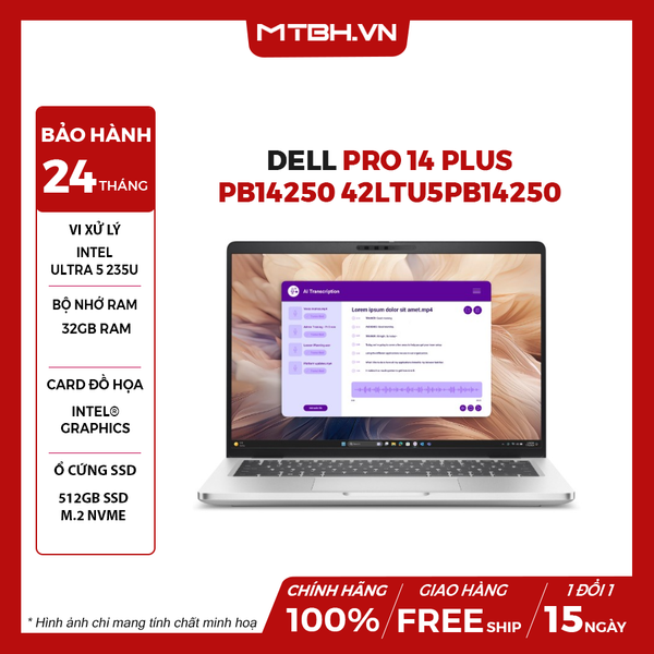 LAPTOP DELL PRO 14 PLUS PB14250 42LTU5PB14250 Ultra 5 235U | 32GB RAM | 512GB SSD | 14