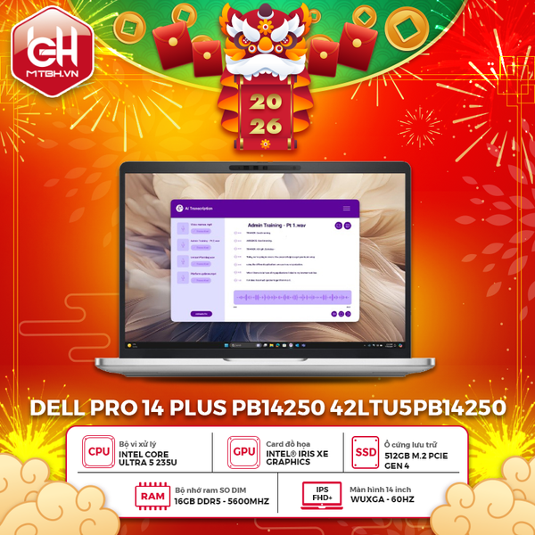 LAPTOP DELL PRO 14 PLUS PB14250 42LTU5PB14250 Ultra 5 235U | 32GB RAM | 512GB SSD | 14