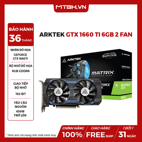 VGA Arktek GTX 1660 Ti 6GB 2 Fan