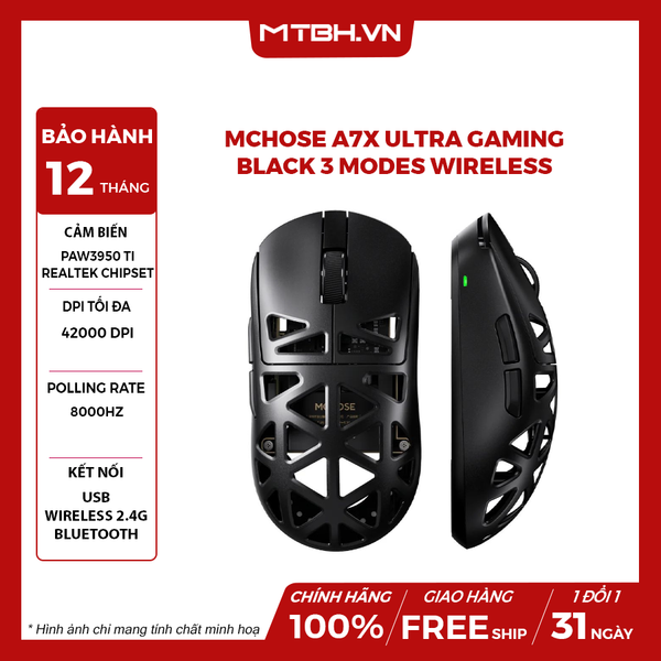 Chuột MCHOSE A7X Ultra Gaming Black 3 Modes Wireless