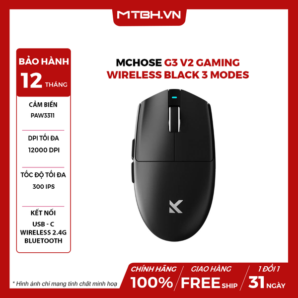 Chuột MCHOSE G3 V2 Gaming Wireless Black 3 Modes