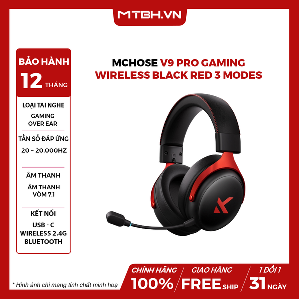 Tai Nghe MCHOSE V9 Pro Gaming Wireless Black Red 3 Modes
