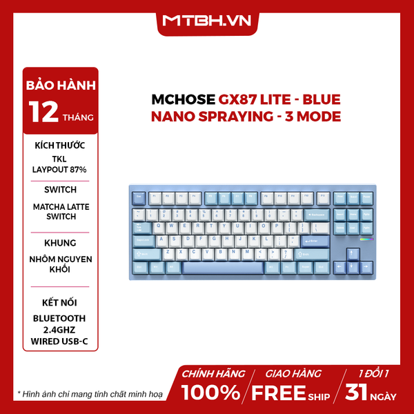 Bàn Phím Cơ MCHOSE GX87 Lite - Blue Nano Spraying - 3 Mode