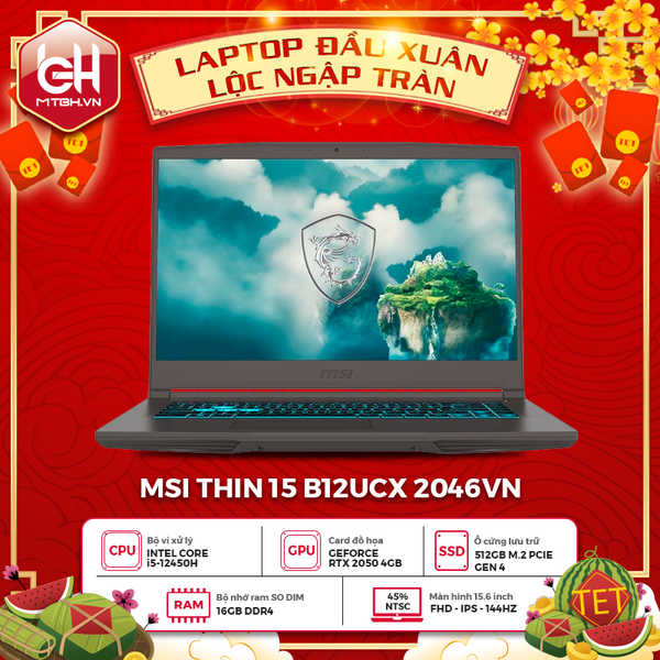 LAPTOP GAMING MSI THIN 15 B12UCX 2046VN CORE i5-12450H | RTX 2050 4GB | 16GB RAM | 512GB SSD | 15,6
